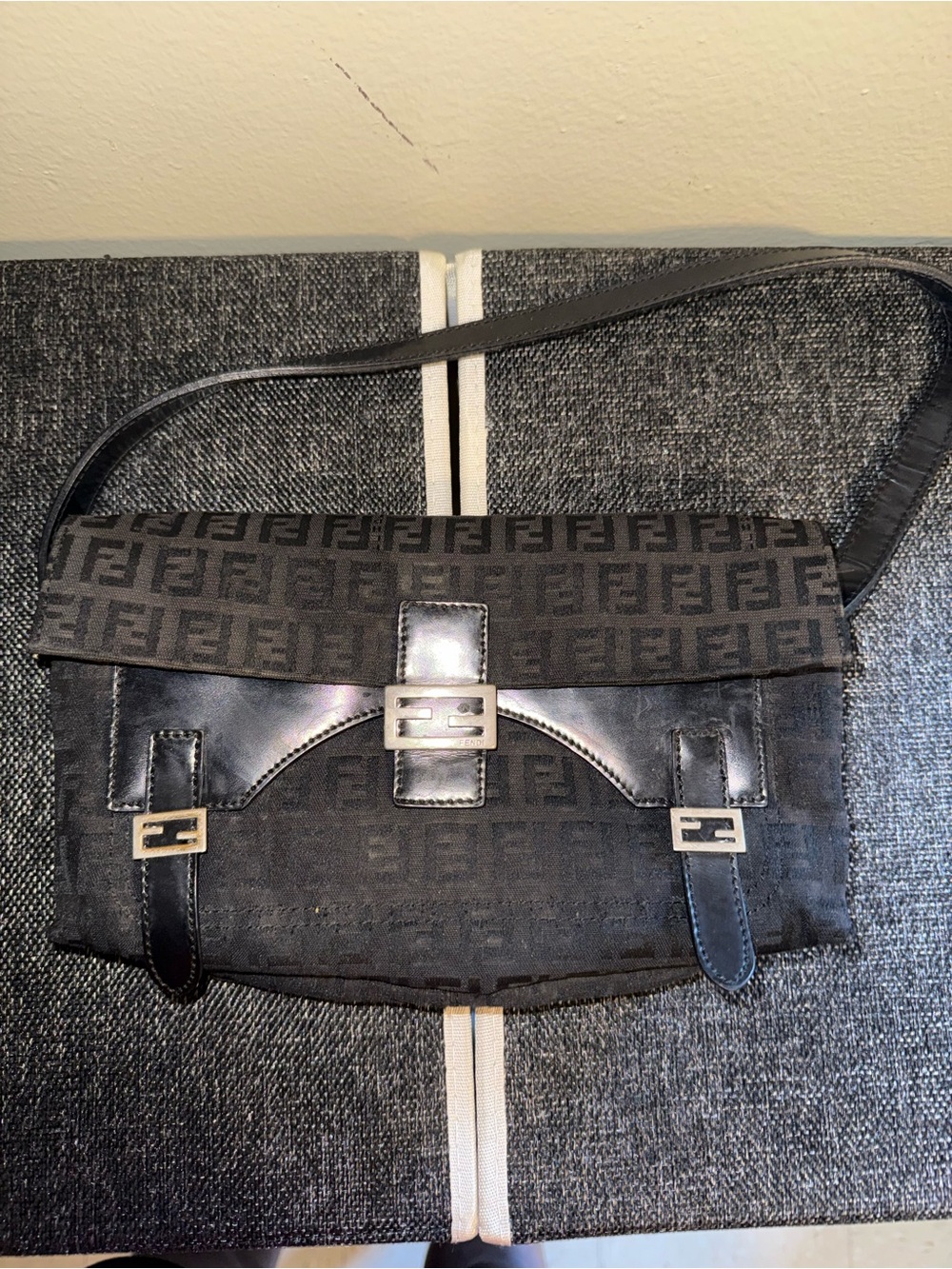 Fendi Black Zucca Canvas and Leather Shoulder Bag